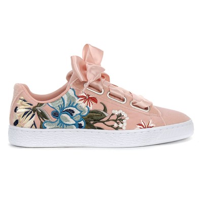 puma basket heart embroidered women's
