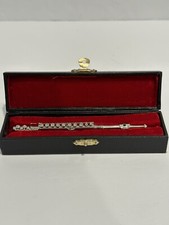 Miniature Silvertone Metal Flute Replica Musical Instrument in Lined Case