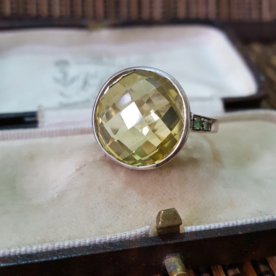 Кольцо из стерлингового серебра 925 пробы, подлинный лимон кварц и перидот кольцо, размер R США 8,5 - Изображение 4 из 4