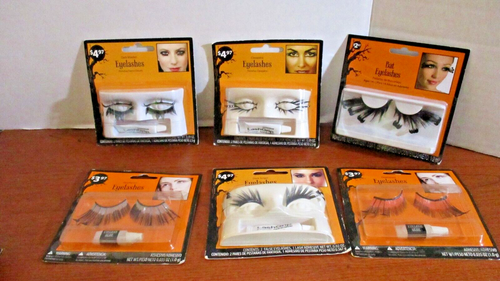 Set of 6 HALLOWEEN FEATHERED EYELASHES ~New in Packages - Picture 1 of 7