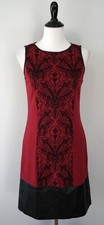VINCE CAMUTO Red Black Floral Stretch Faux Leather Sheath Dress Size 6