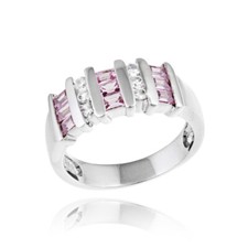 925 Argent Rose Cz Baguettes & Rond Zircon Transparent Rayé Taille Bague 5