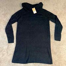 NWT Halogen dark gray ribbed super stretchy cowl neck sweater dress size large