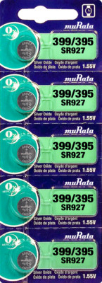 Murata 399/395 (SR927) 1.55V 0%Hg Watch Battery (5 Count)-Replaces Sony 399/395