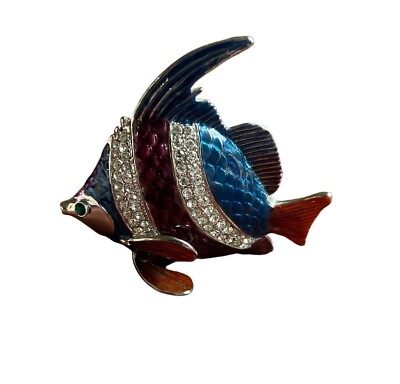 DZ Rhinestone Fish Trinket Box Blue & Burgundy Decorative Jewelry Storage