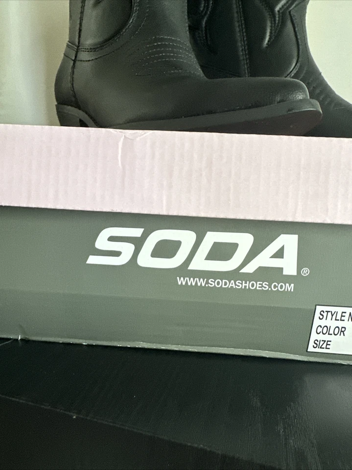 Botas vaqueras occidentales de cuero vegano bordadas negras Soda para mujer talla 8 Foto 3 de 4
