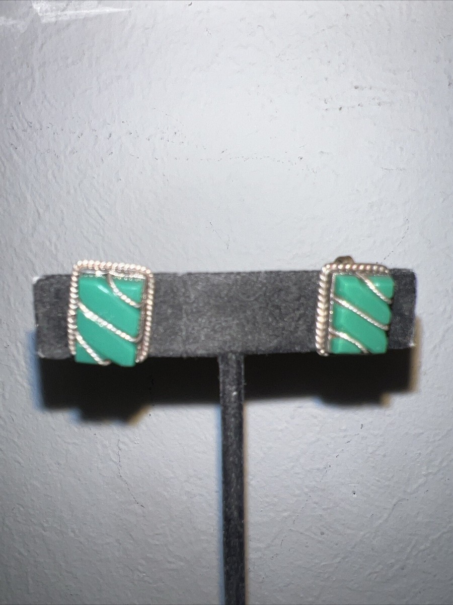 Vintage Artisans Sterling Malachite Earrings 
