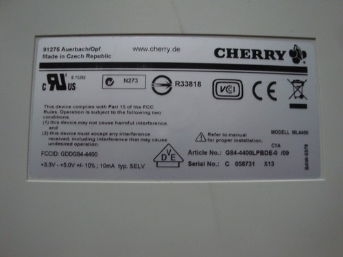 Tastatur Slim Line Cherry Compact G84-4400 LPBDE-0, Trackball PS2 + USB - Bild 6 von 8