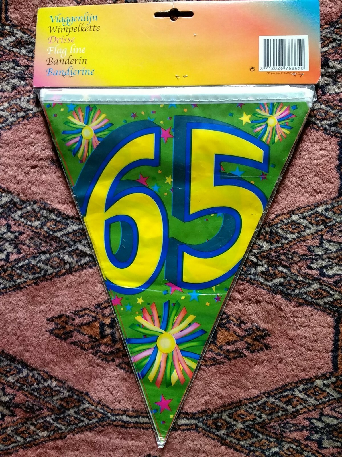 65th Birthday Bunting Banners Flags Brightly coloured Waterproof 6 Metre New