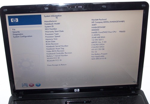 Portátil HP 6830s Pantalla de 17,3 pulgadas Intel Core 2 Duo 2,40 GHz Cámara web Wi-Fi DVD - Imagen 3 de 9