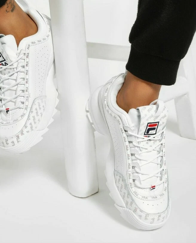 NEW WOMENS CLASSIC FILA DISRUPTOR 2 PREMIUM LIMITED WHITE MULTI FLAG SNEAKERS