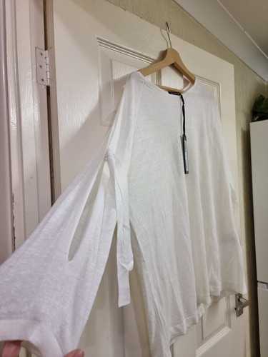 Luisa Cerano Linen Top 3/4 Open Sleeve White Cream Size UK 18 - Picture 2 of 6