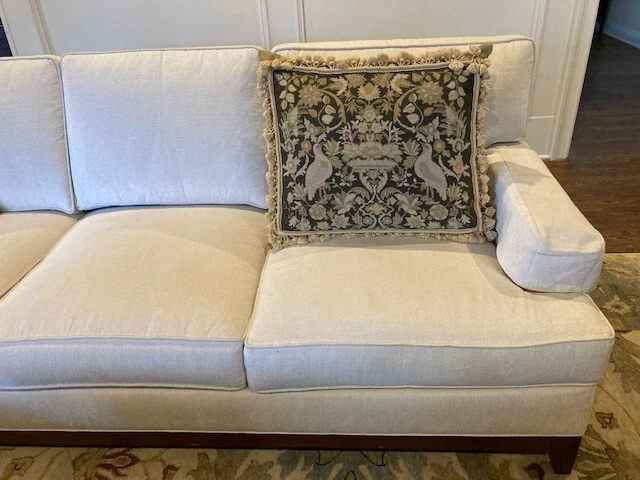 PETIT POINT PILLOW, 24” X 20” WILLIAM MORRIS CUSHION BLK W/CREAM BIRDS & FLORAL - Image 3 of 4