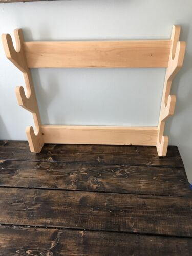 Amish MADE SOLID PINE legno NON MACCHIATO 3 portafucili fucile da parete - Foto 7 di 9
