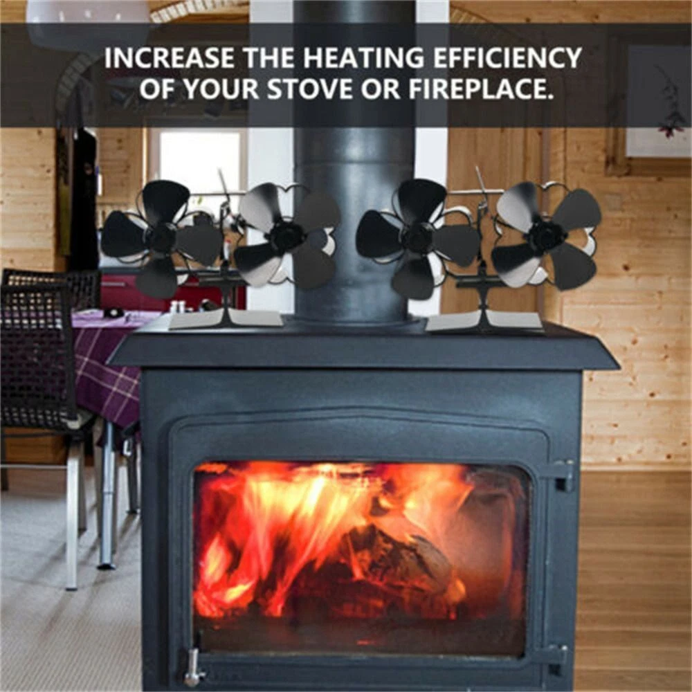 Double Stove Fan Wood Log Burner Fireplace Eco Fan Twin Blades Heat Powered  843874427159 | eBay