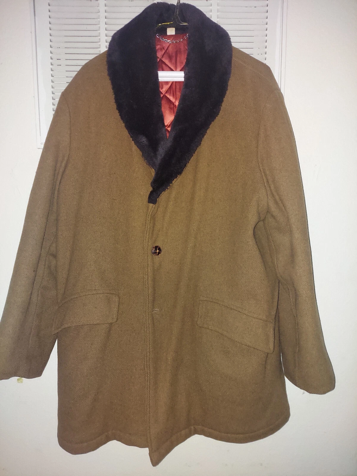 Vintage Sherpa Car Coat Jacket Tan 42/44 Roos Atkins Mod Skinhead Shawl Collar a