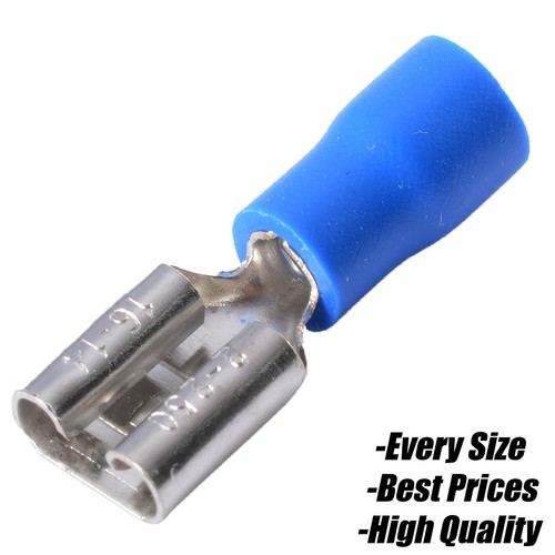 Blue Insulated Copper Crimp Female Spade Tab Piggyback Terminals Wire Connector - Picture 4 of 5