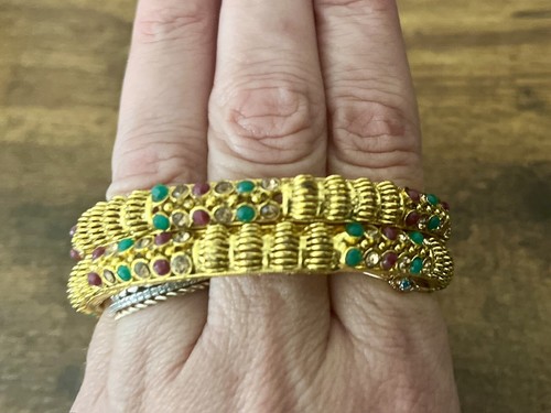 Bangles Gold ton Ruby Emerald Potta Stone Traditional Bangles Women 2.6 small - Picture 6 of 7