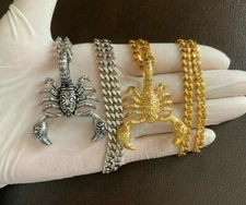 Men Large Silver Gold Scorpion 316L Stainless Steel Biker Chain Necklace Pendant