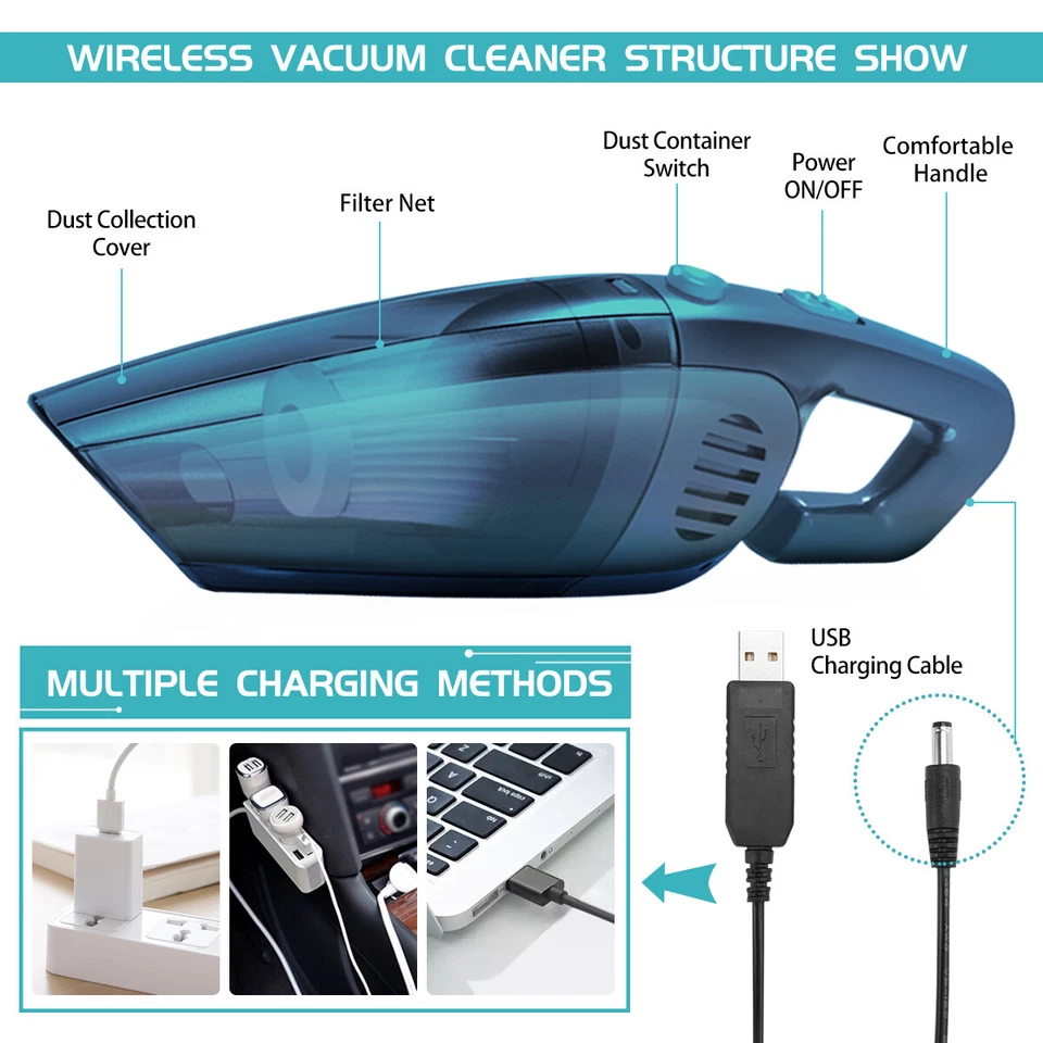 9000Pa Staubsauger Starker Saugkraft Kabellos Handstaubsauger Für Auto Büro Haus - Bild 3 von 4