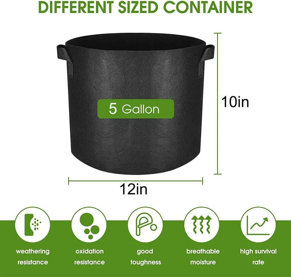 Paquete de 10 bolsas de cultivo de plantas de 5 galones tela maceta vivero suelo no tejido con mango EE. UU. Foto 3 de 4