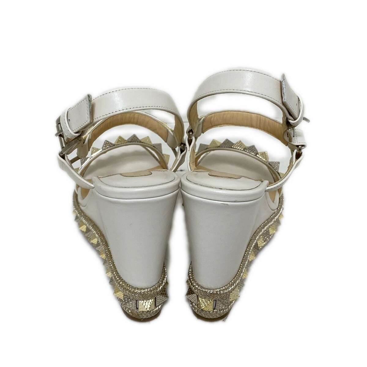 Auth CHRISTIAN LOUBOUTIN PYRACLOU 1180560 White Silver Gold Red  