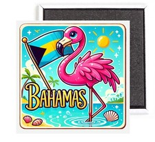 Bahamas FRIDGE MAGNET travel souvenir flamingo flag