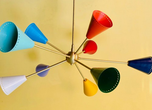 Misura Enorme Cono Sputnik Ottone Lampadario Multicolore 9 Bracci Décor Luci - Foto 4 di 6