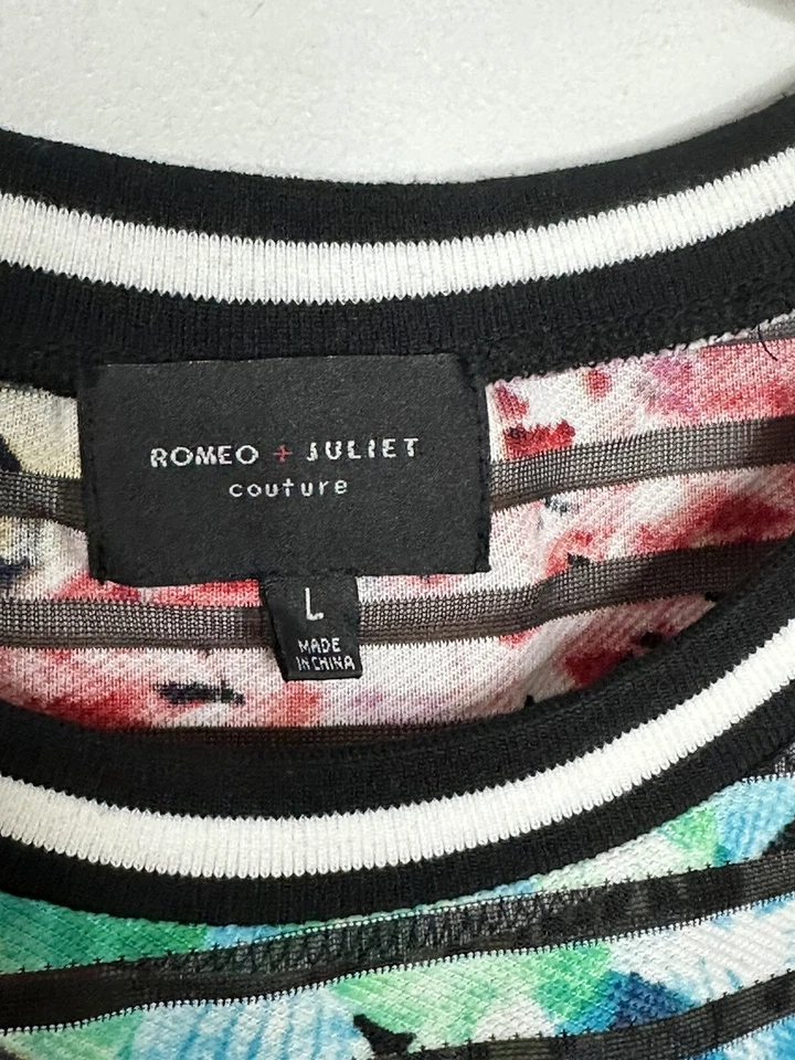 Top floral de malla con estampado animal a rayas manga larga de alta costura Romeo y Julieta talla L Foto 3 de 4