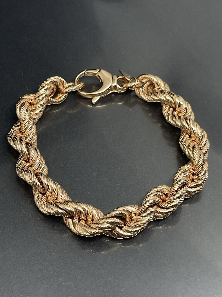【Special】80-90's Italy Torsade Bracelet Vintage Signed Bronze Milor Italy GoldTone Twisted Rope Thick 6.9