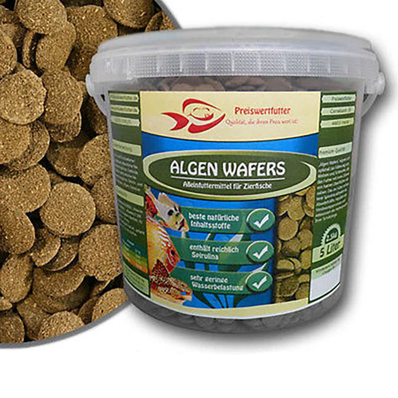 Algen Wafers 5 Liter Eimer 2,5 kg Futter Welsfutter Welse Schmerlen Spirulina 5l