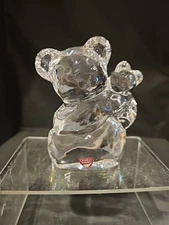 Orrefors Koala And Cub Crystal Glass Figure In Clear Signed Paper Weight