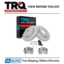 TRQ Front Brake Calipers Ceramic Pads & Drilled Rotors Fits 13-19 Nissan Sentra