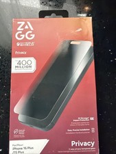 ZAGG Glass Elite 2Way Privacy Tempered 5X Impact Stronger iPhone 15/16Plus NEW