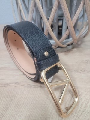 V Milano Ledergürtel ''V'' goldfarbene Schliesse schwarz neu Made in Italy 90cm