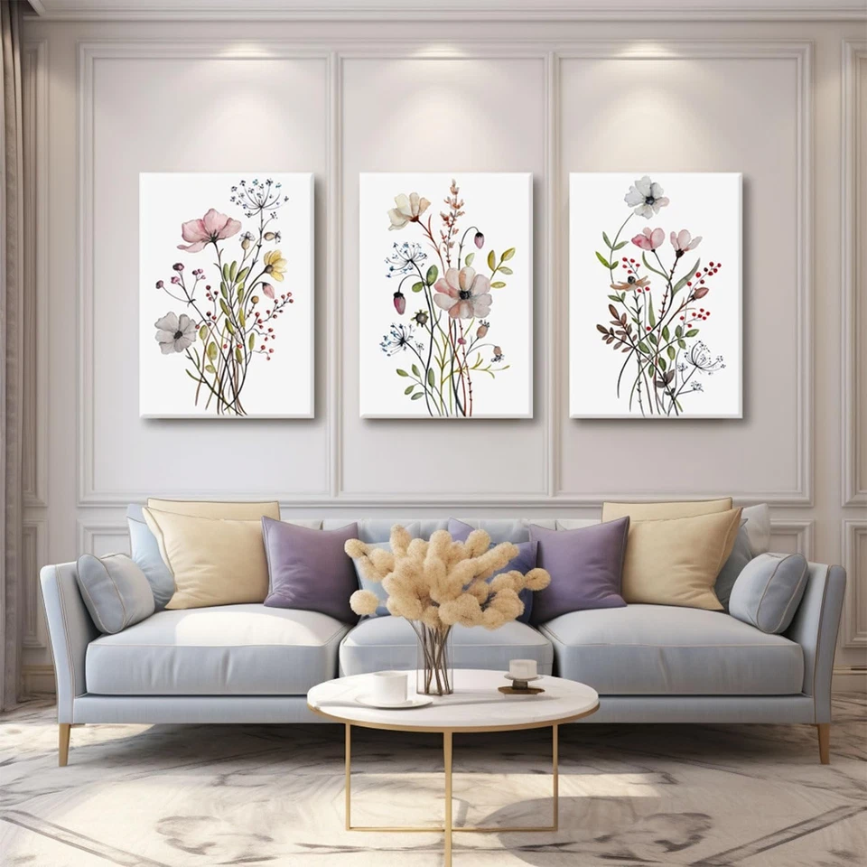 带框野花帆布墙艺术粉红色水彩植物花卉海报 Pri... — 第 4/4 张图片