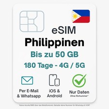 Philippinen eSIM Datentarif digitale e SIM - per Mail- ohne Telefon Nummer