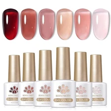 Born Pretty Jelly Gel Nail Polish Set Nude Pink Red Burgundy Wine Rose Sheer New