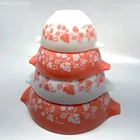 Pyrex Pink Gooseberry Cinderella Nesting Mixing Bowl Set - 441, 442, 443, 444
