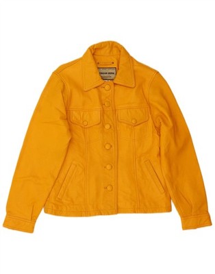 American Born Damen Lederjacke UK 12 Medium Gelb Leder DW01