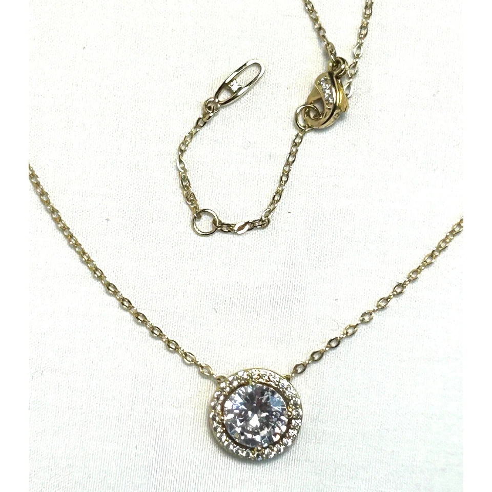 "Collar colgante Nadri redondo halo circonita cúbica chapado en oro de ley de 18 quilates de 16-18""" Foto 4 de 4