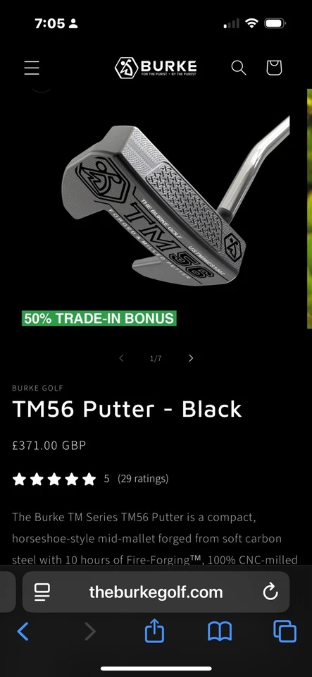 BURKE TM56 Prototype Golf Putter Tour Fit Grip and cover - Image 2 of 4