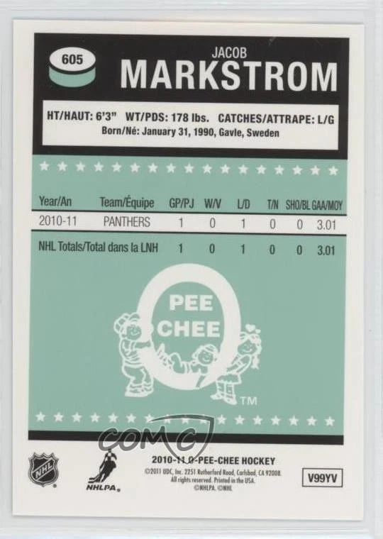 2011-12 O-Pee-Chee 2010-11 Marquee Rookies Update Rainbow Retro Jacob Markstrom - Image 2 of 2