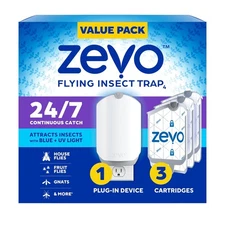 Zevo Flying Insect Trap 1+3 Refills Blue UV Light Plug-In Mosquito Catcher
