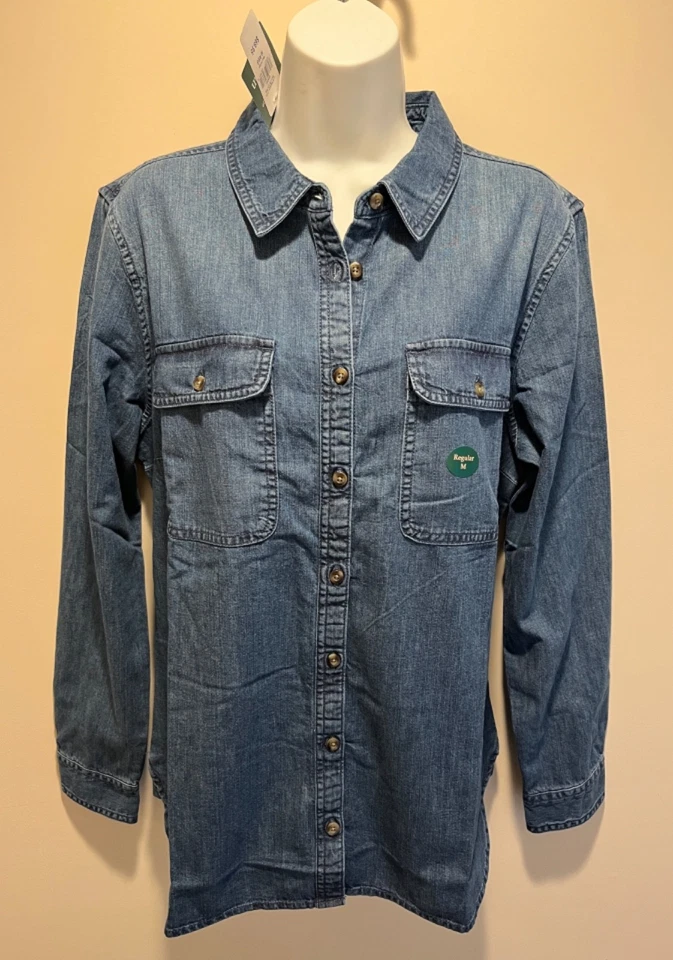 Camisa vaquera LL Bean para mujer MEDIANA Heritage lavada LS abotonada mediana índigo nueva con etiquetas Foto 2 de 4