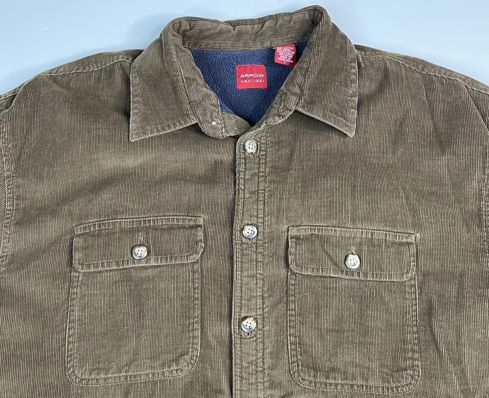 Chaqueta Camisa Arrow Pana Para Hombre L Forrada de Vellón Marrón Azul Marino LEER Foto 2 de 4