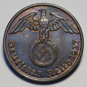 Germany 1937 A 2 Reichspfennig, KM#90, UNC (toned)