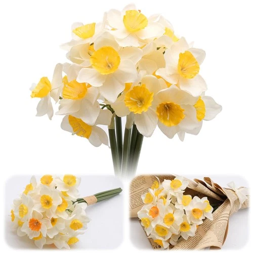 6 Pieces Artificial Daffodils, Fake Silk Flowers Fake Daffodils Autumn