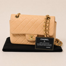 Authentic CHANEL Classic Flap Bag – Beige Lambskin - Great Condition
