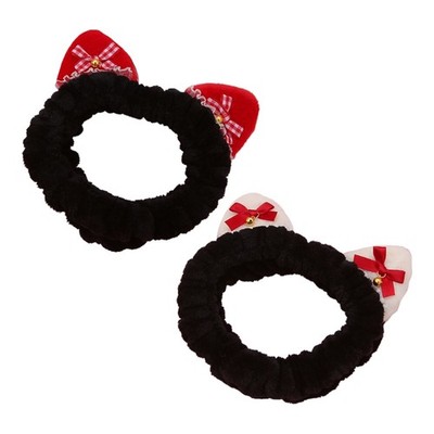 Cute Plush for Cat Ears Headband Sweet Bow Bell Spa Makeup Velvet Hairban